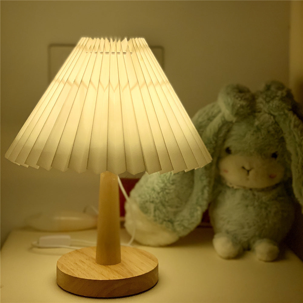 Usb Vintage Pleated Lamp Dimmable Korean Table Light With Led Bead White Warm Yellow For Bedroom Liv
