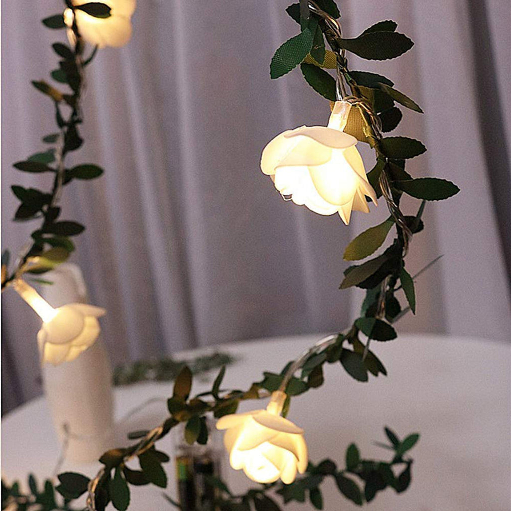 Rose and Leaf Vine LED Fairy Lights – Battery Powered, Warm White