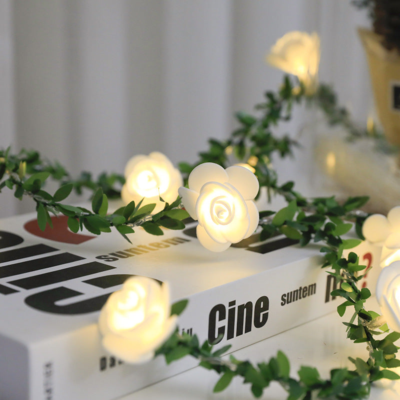 Rose and Leaf Vine LED Fairy Lights – Battery Powered, Warm White