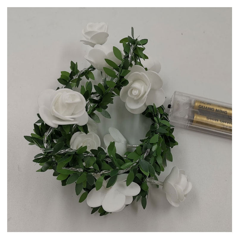 Rose and Leaf Vine LED Fairy Lights – Battery Powered, Warm White