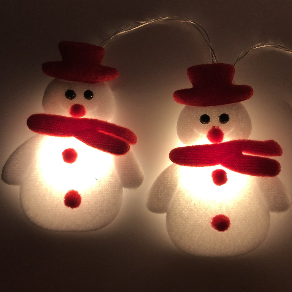 Plush Snowman LED String Lights – Warm White, Battery or USB