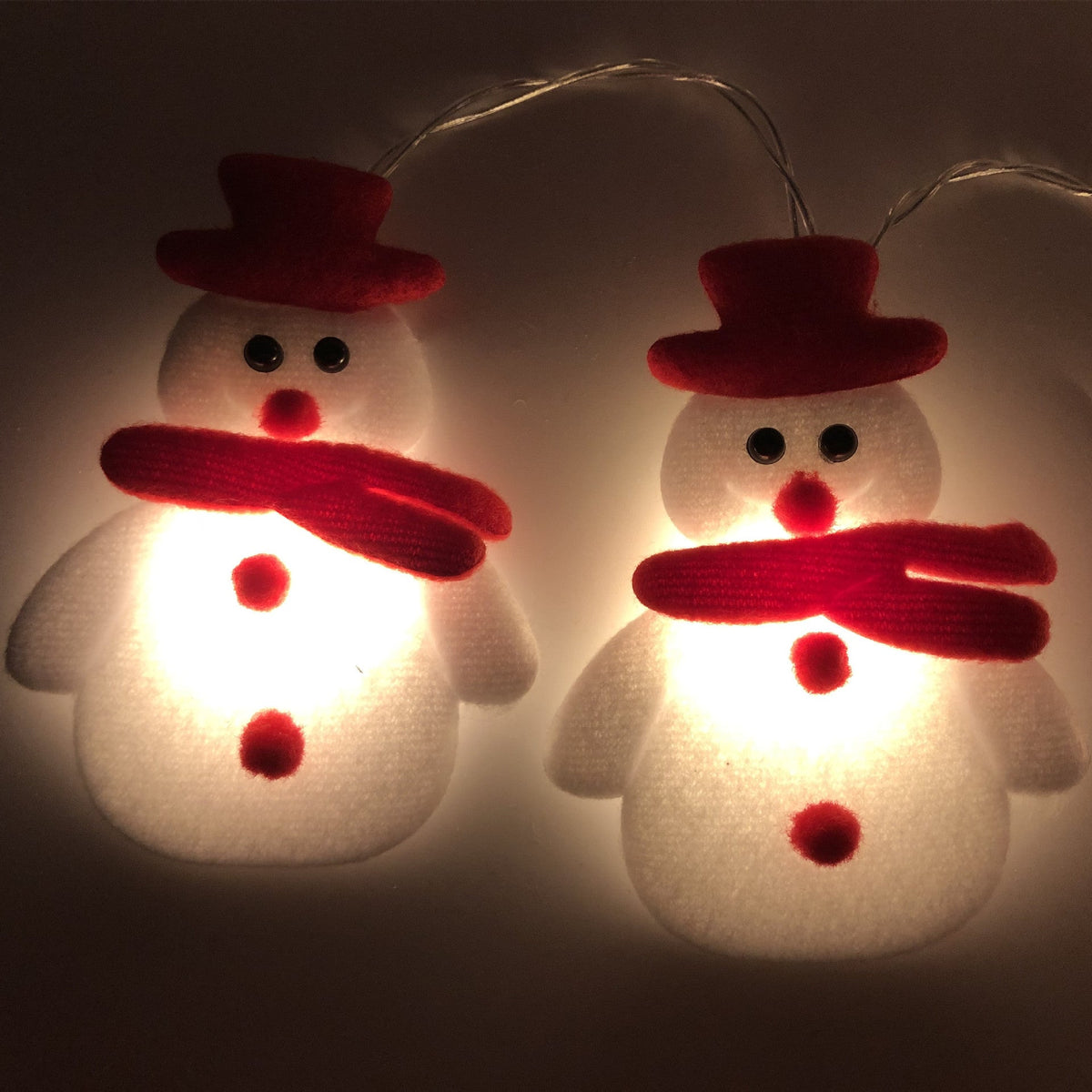 Plush Snowman LED String Lights – Warm White, Battery or USB