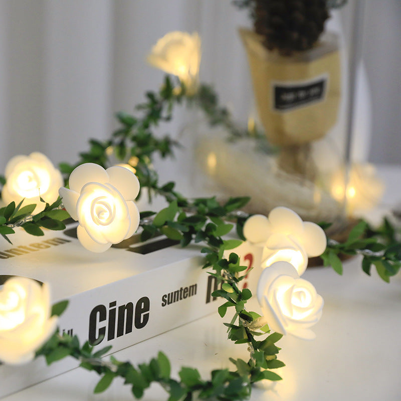 Rose and Leaf Vine LED Fairy Lights – Battery Powered, Warm White