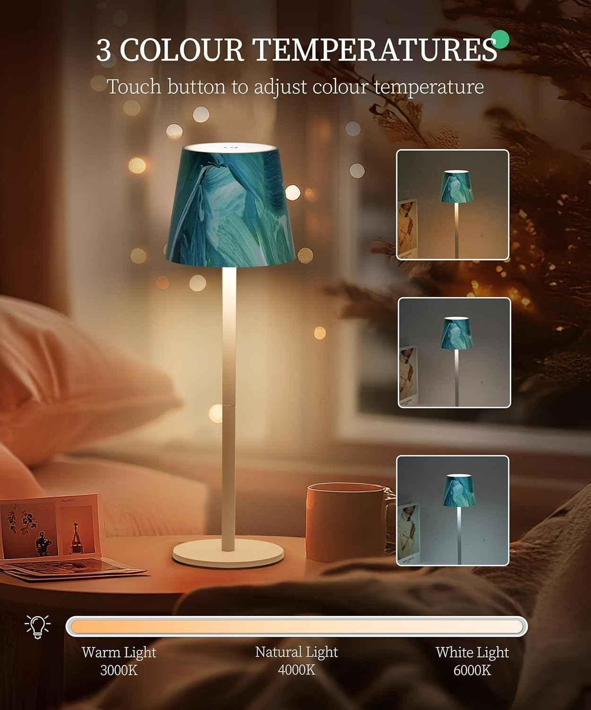 Cordless Rechargeable LED Table Lamp – Touch Dimmable, Various Colours