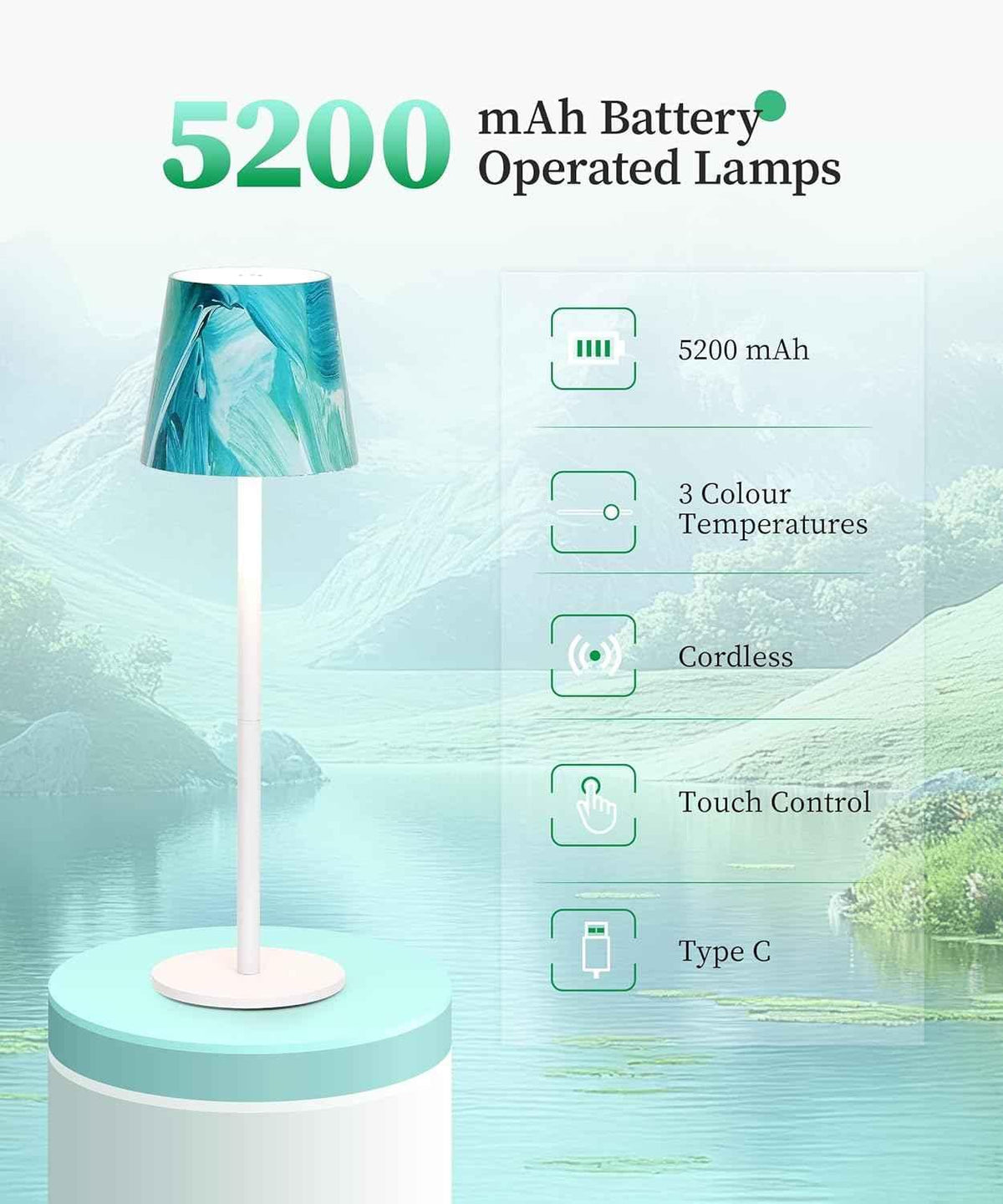 Cordless Rechargeable LED Table Lamp – Touch Dimmable, Various Colours