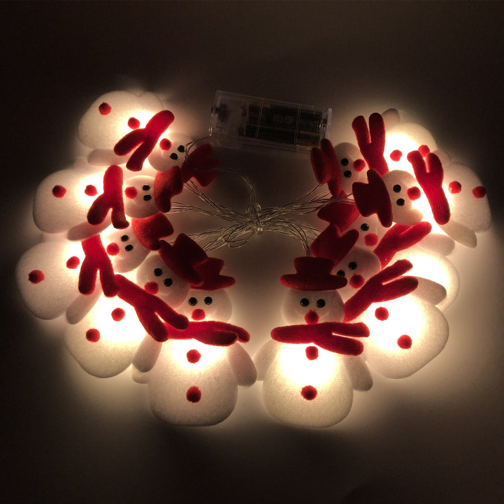 Plush Snowman LED String Lights – Warm White, Battery or USB