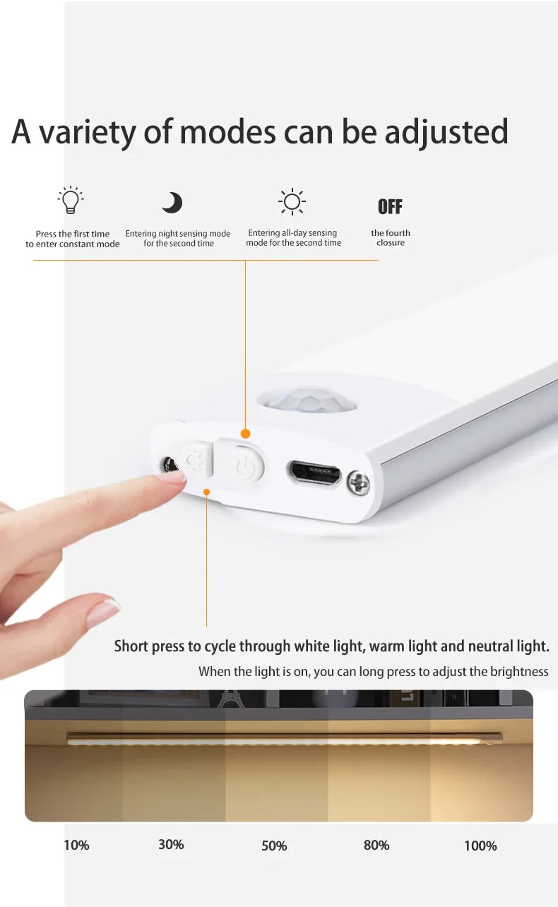 Wireless Rechargeable Motion Sensor Cabinet Light – USB LED Bar