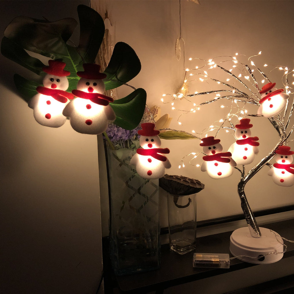 Plush Snowman LED String Lights – Warm White, Battery or USB