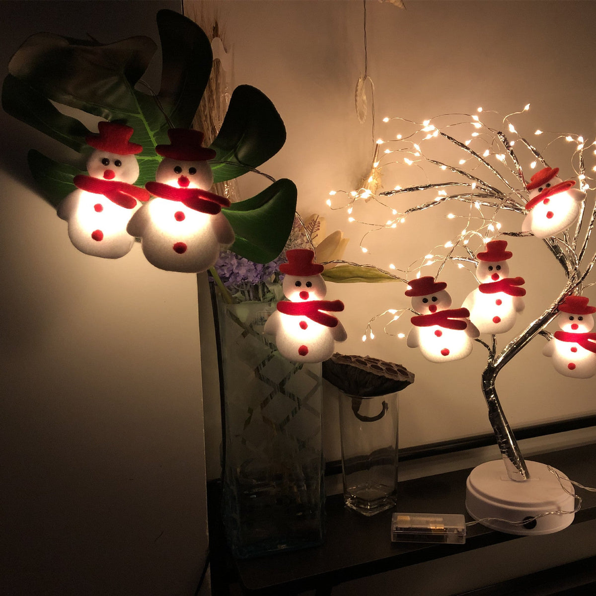 Plush Snowman LED String Lights – Warm White, Battery or USB