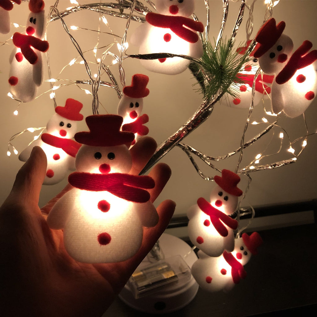 Plush Snowman LED String Lights – Warm White, Battery or USB