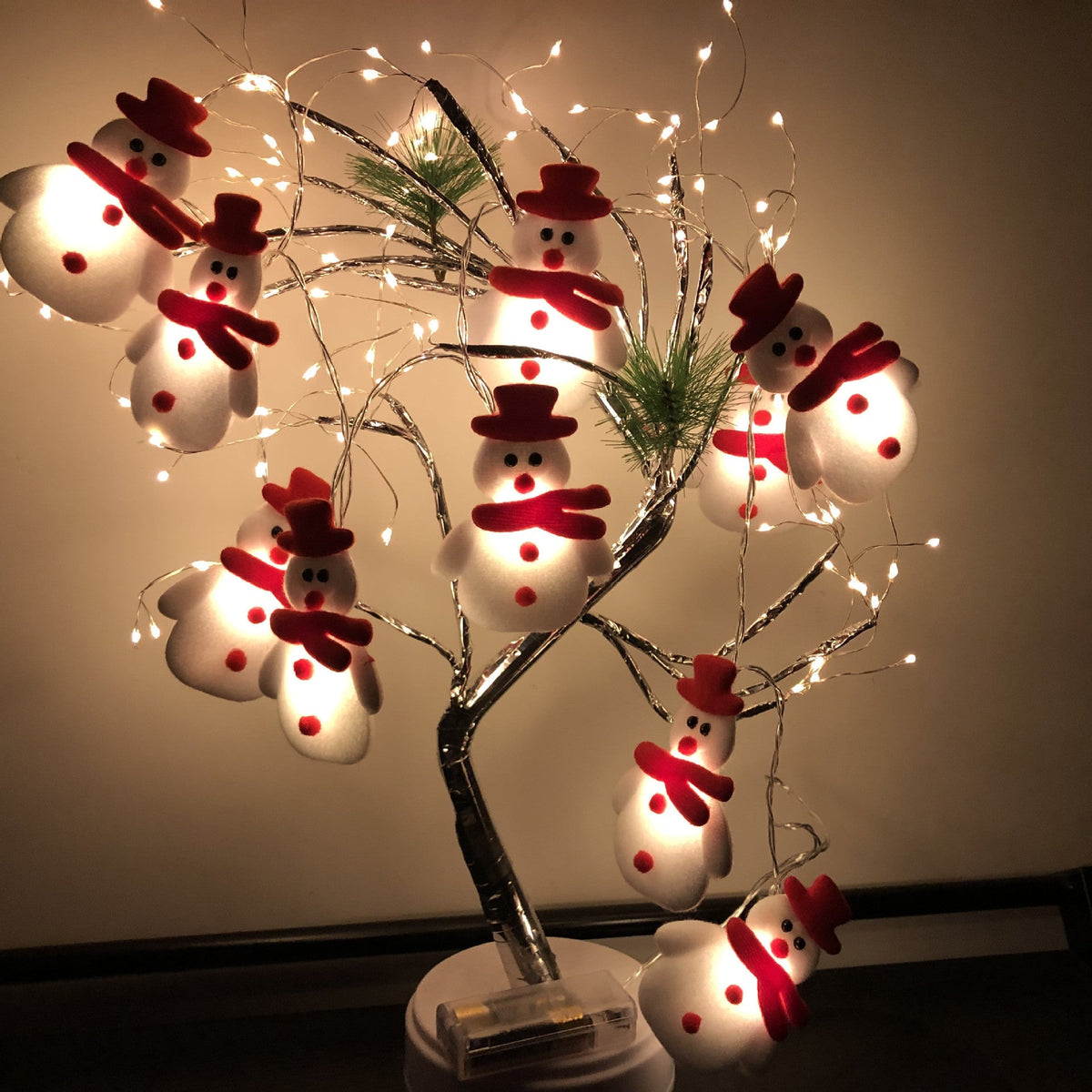 Plush Snowman LED String Lights – Warm White, Battery or USB