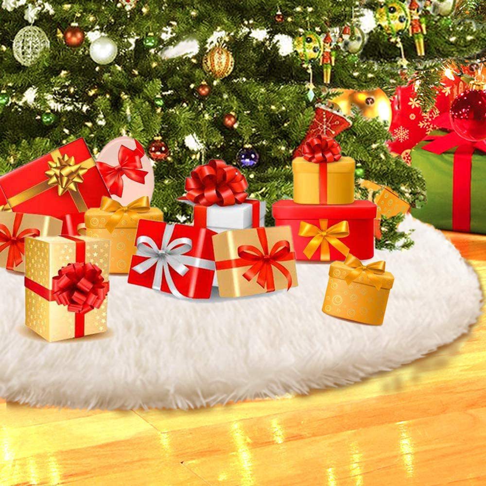 White Faux Fur Christmas Tree Skirt – 78–150cm