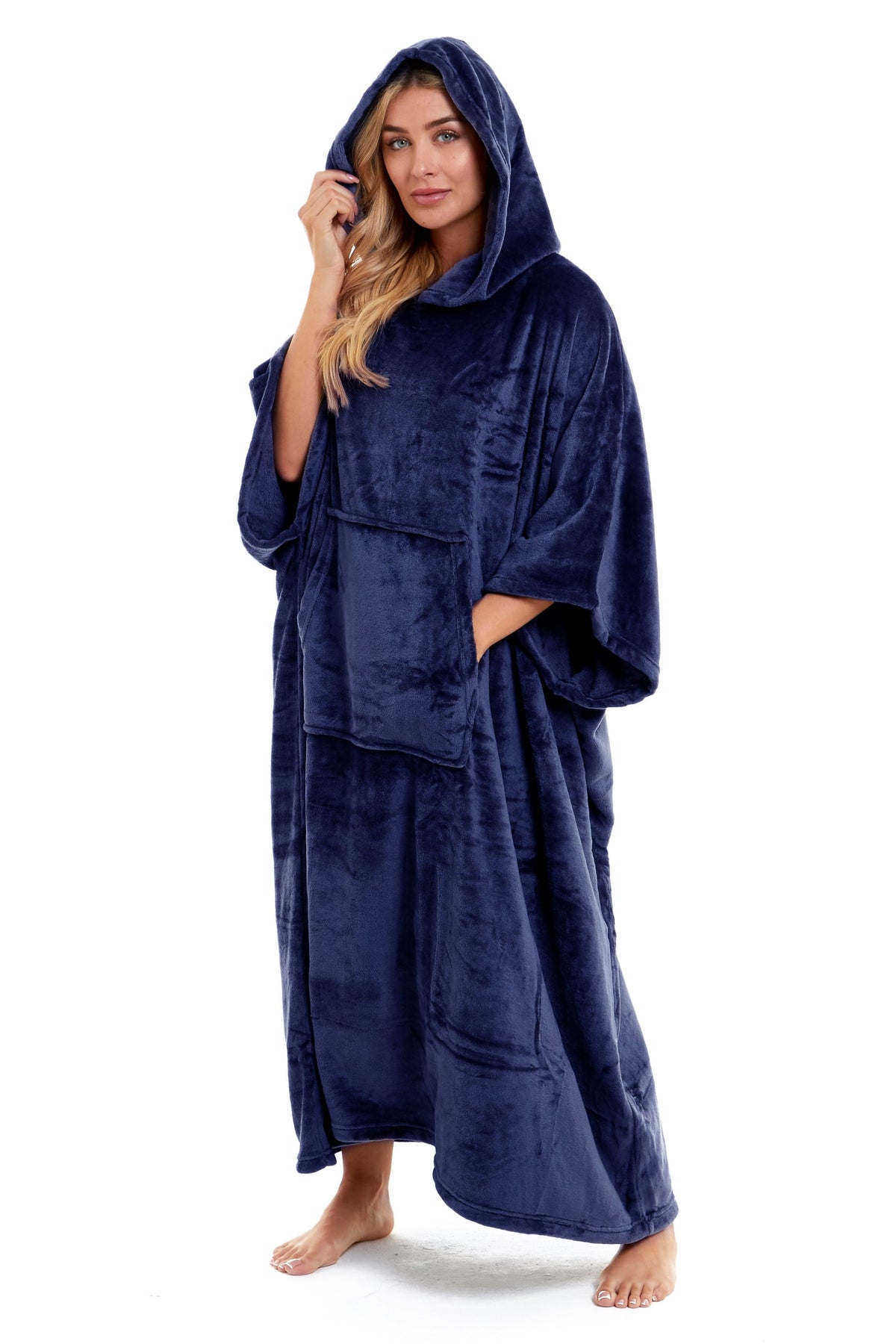 Olivia Rocco Women's Hooded Poncho Blanket – Navy & Charcoal