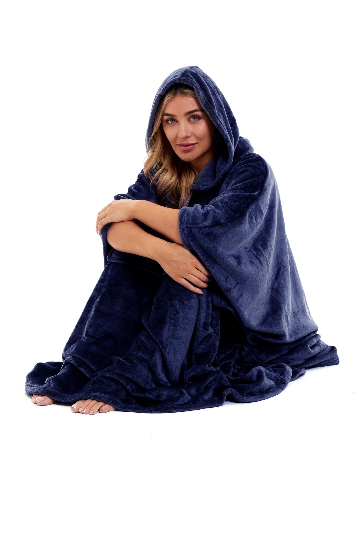 Olivia Rocco Women's Hooded Poncho Blanket – Navy & Charcoal