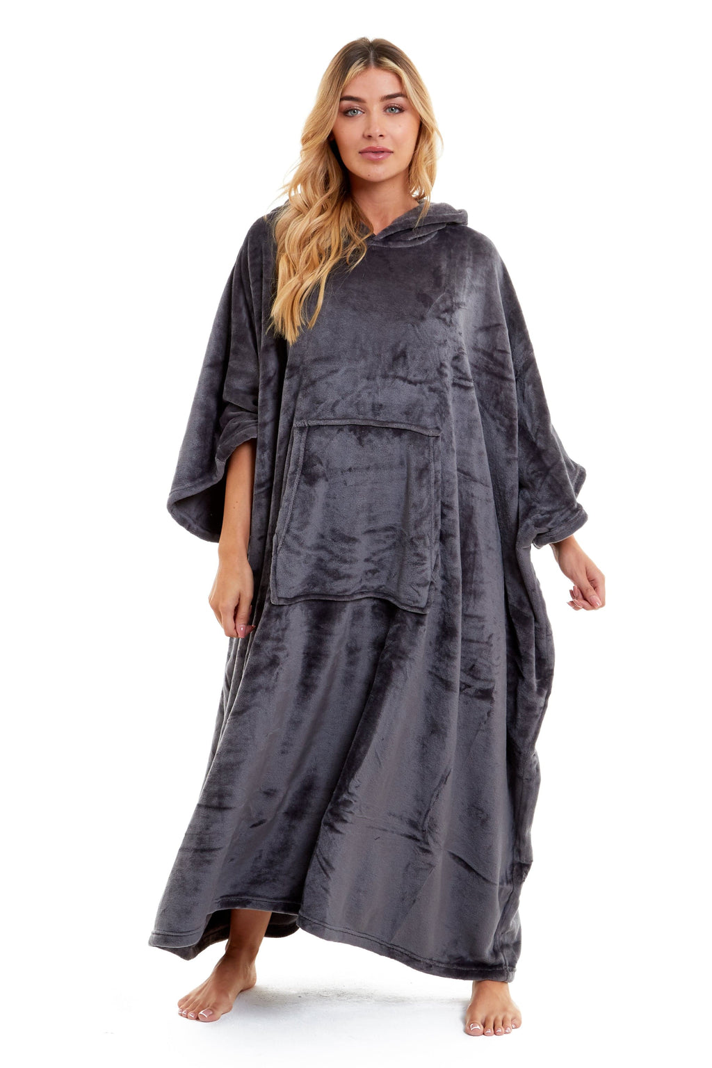 Olivia Rocco Women's Hooded Poncho Blanket – Navy & Charcoal