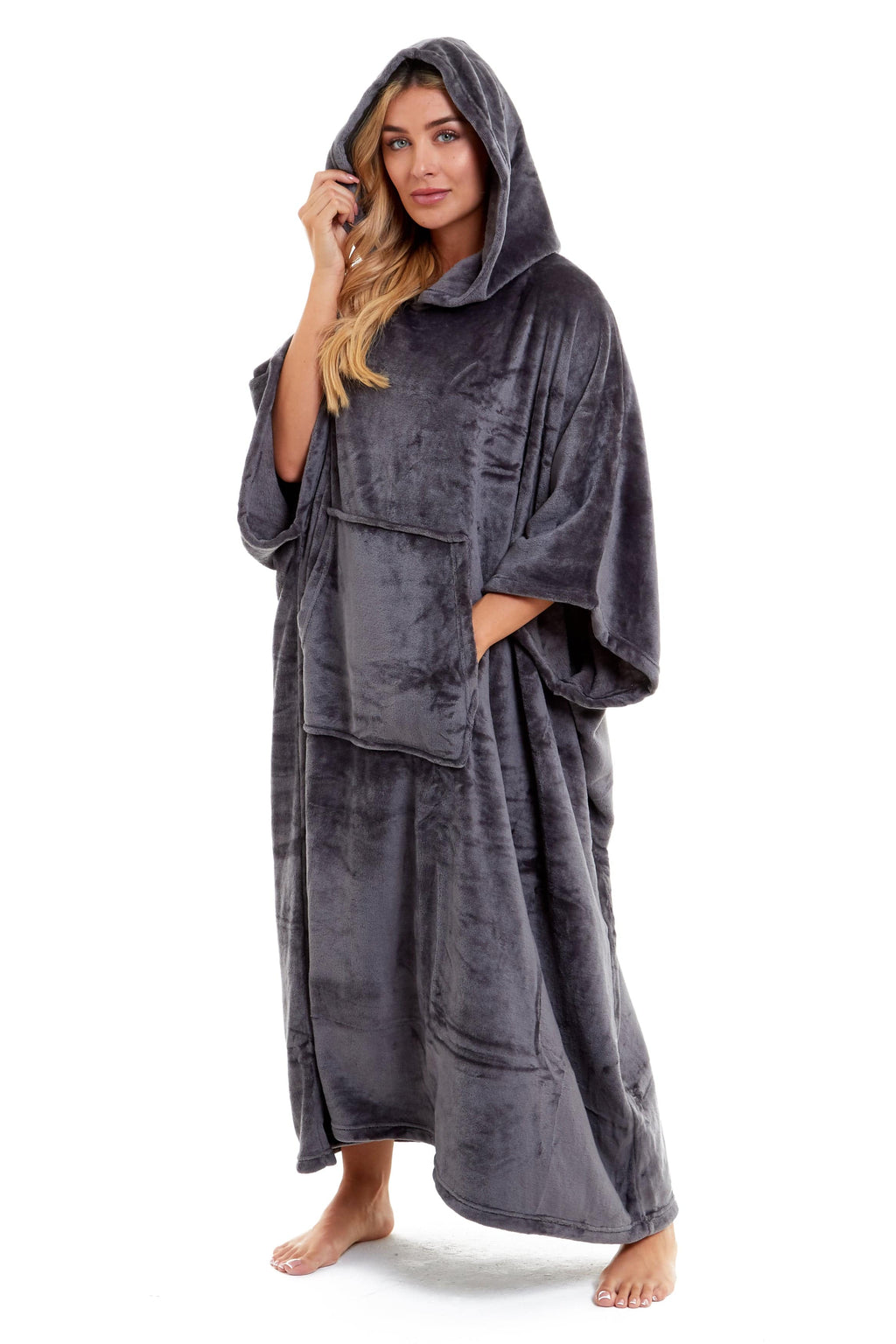 Olivia Rocco Women's Hooded Poncho Blanket – Navy & Charcoal