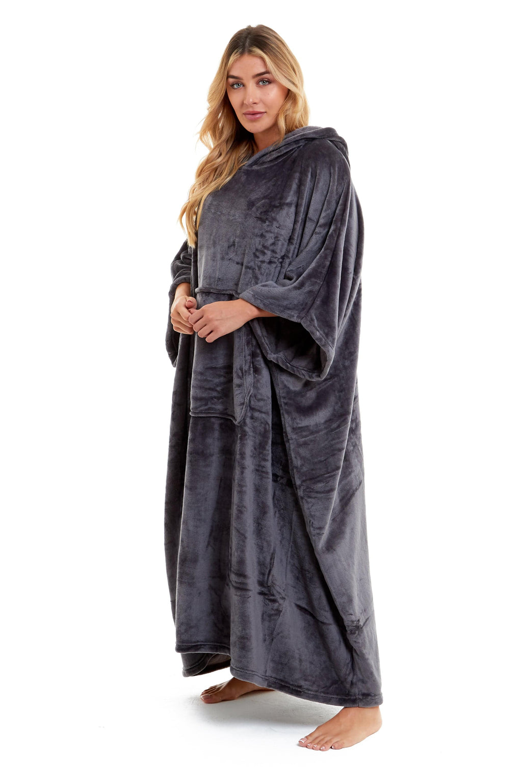 Olivia Rocco Women's Hooded Poncho Blanket – Navy & Charcoal
