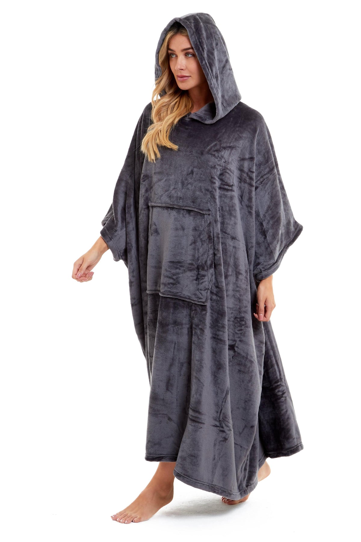 Olivia Rocco Women's Hooded Poncho Blanket – Navy & Charcoal