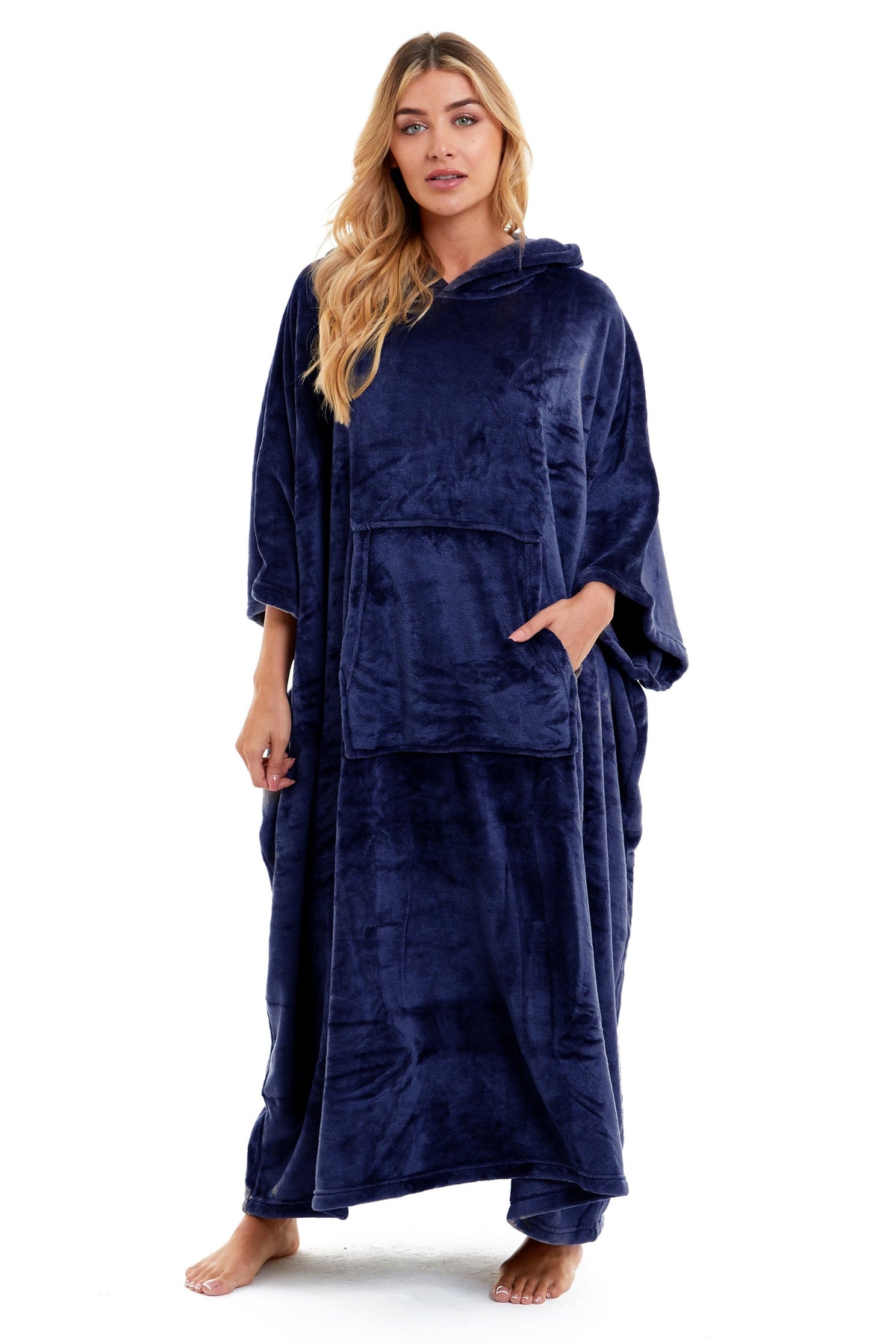 Olivia Rocco Women's Hooded Poncho Blanket – Navy & Charcoal