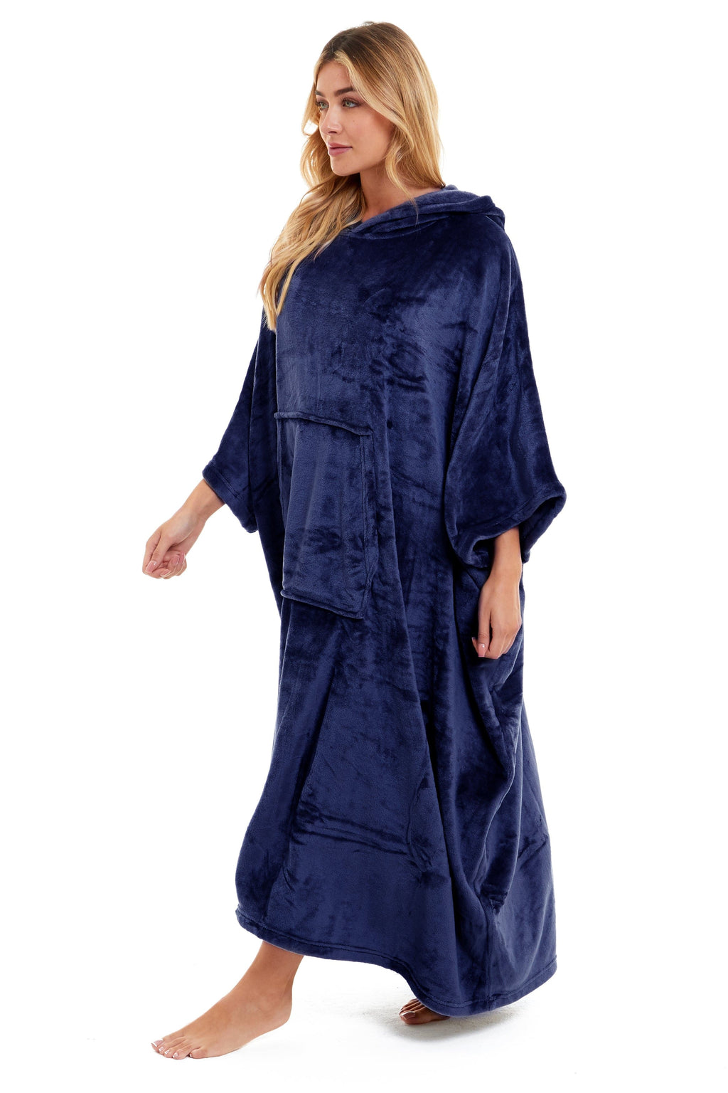 Olivia Rocco Women's Hooded Poncho Blanket – Navy & Charcoal