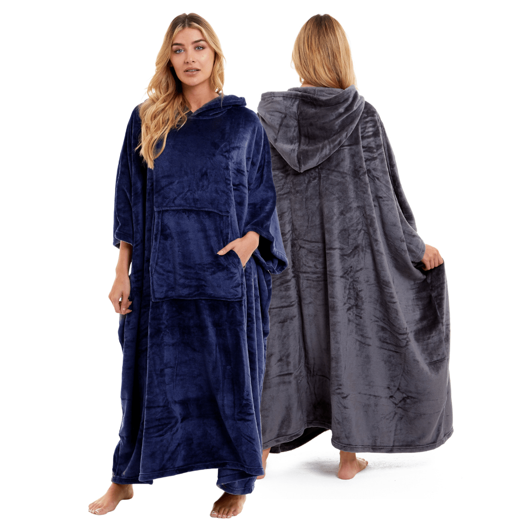 Olivia Rocco Women's Hooded Poncho Blanket – Navy & Charcoal