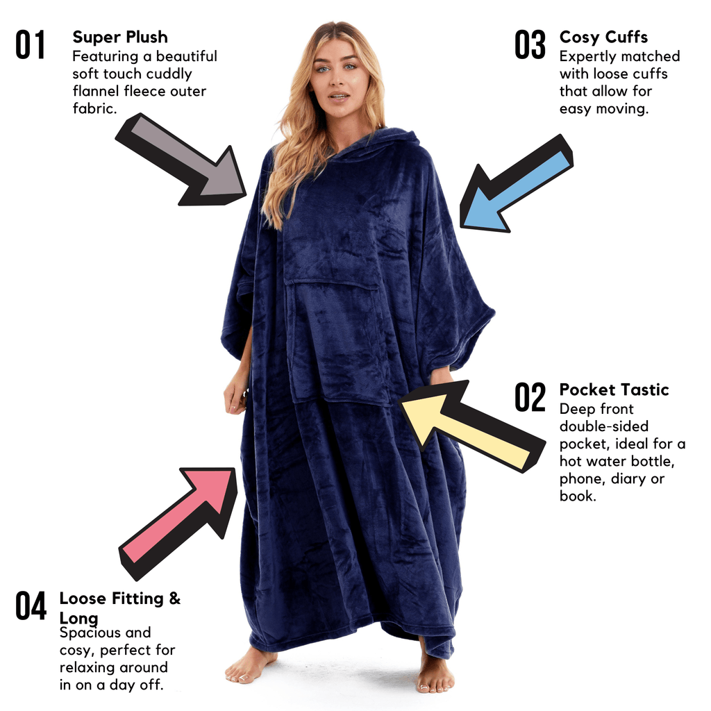 Olivia Rocco Women's Hooded Poncho Blanket – Navy & Charcoal