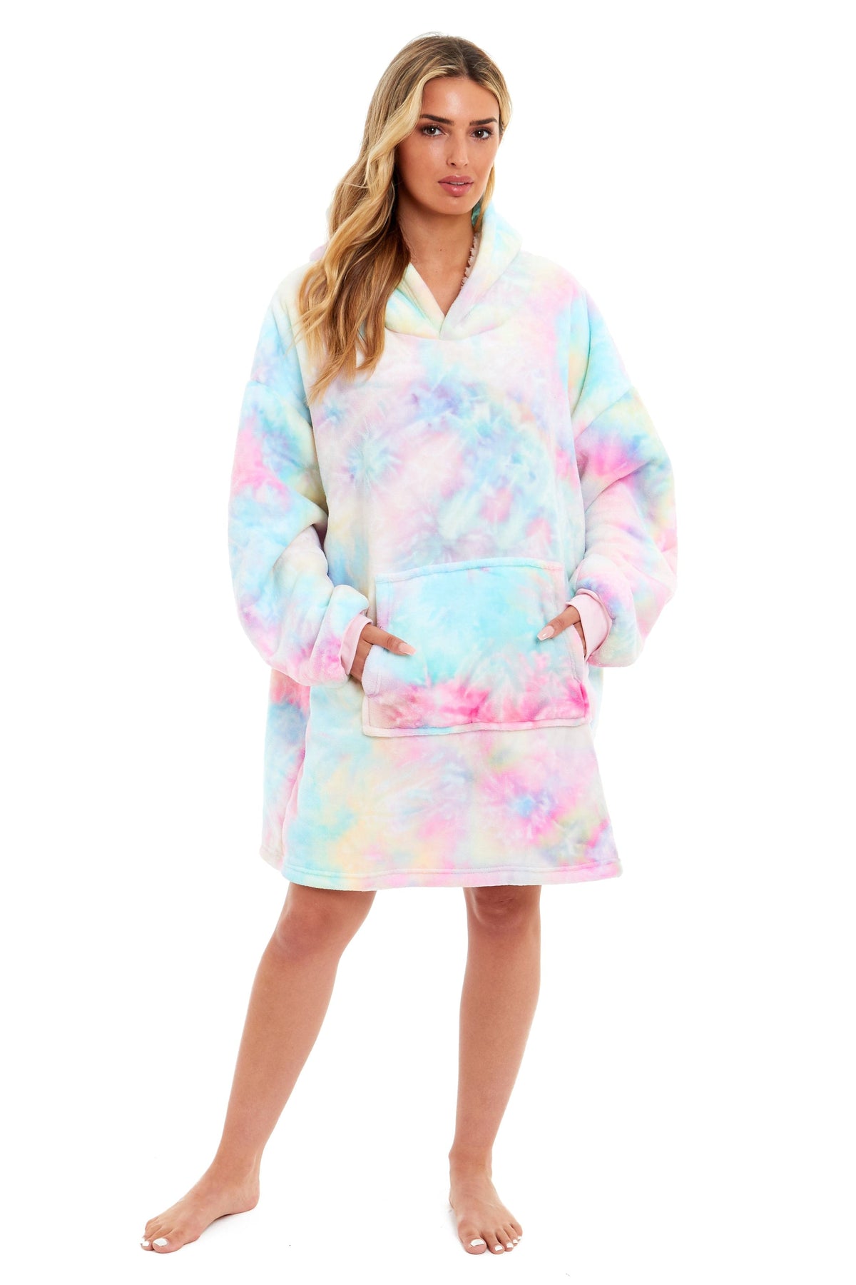 Olivia Rocco Rainbow Tie-Dye Hooded Sherpa Blanket