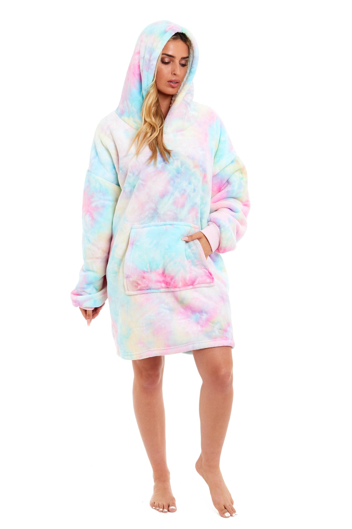 Olivia Rocco Rainbow Tie-Dye Hooded Sherpa Blanket