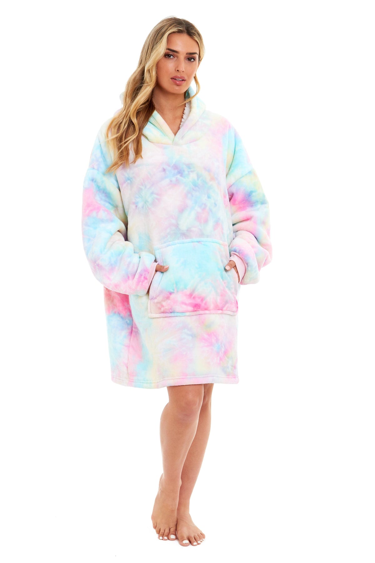 Olivia Rocco Rainbow Tie-Dye Hooded Sherpa Blanket