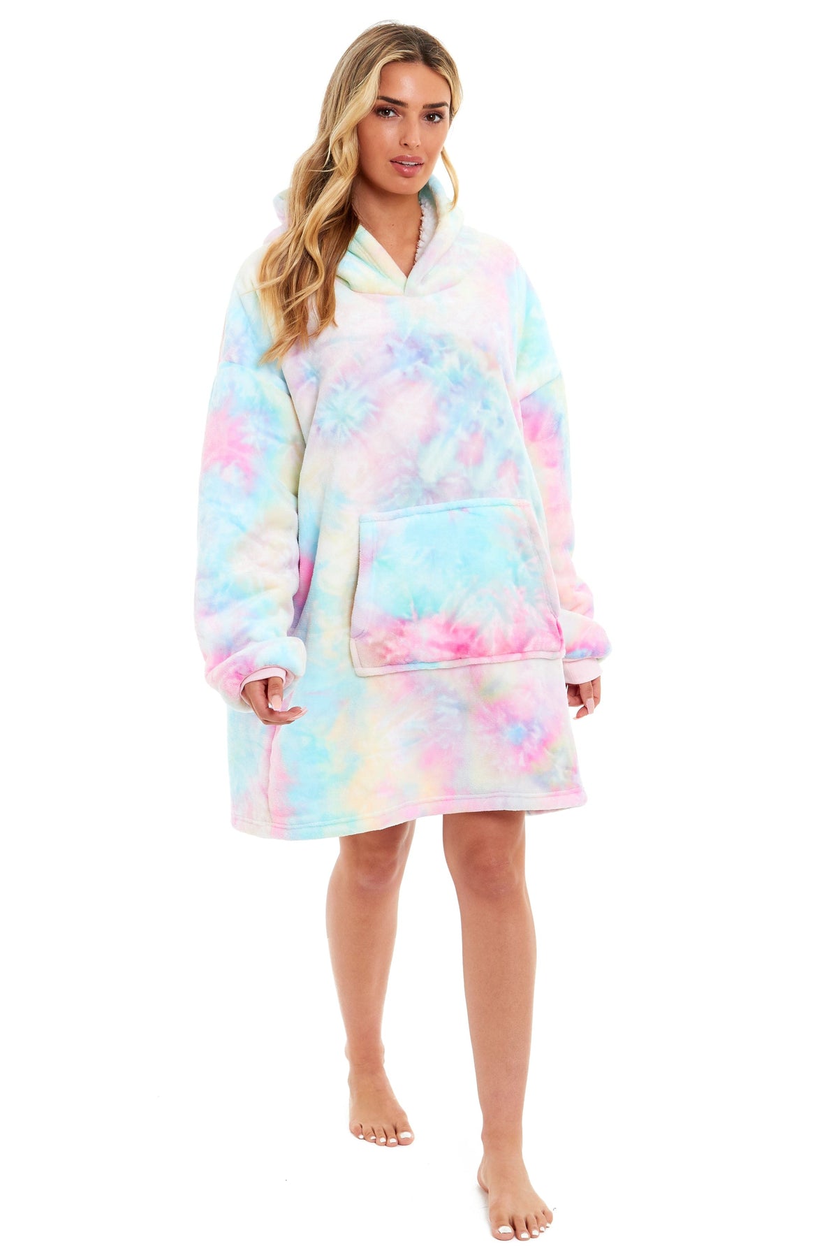 Olivia Rocco Rainbow Tie-Dye Hooded Sherpa Blanket