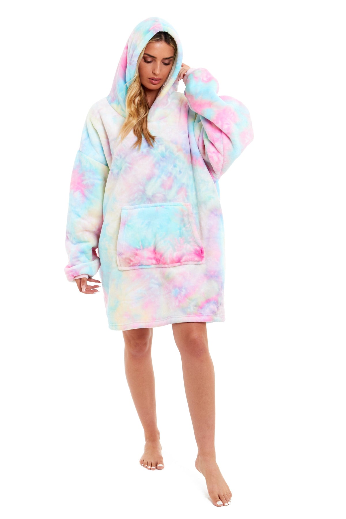 Olivia Rocco Rainbow Tie-Dye Hooded Sherpa Blanket