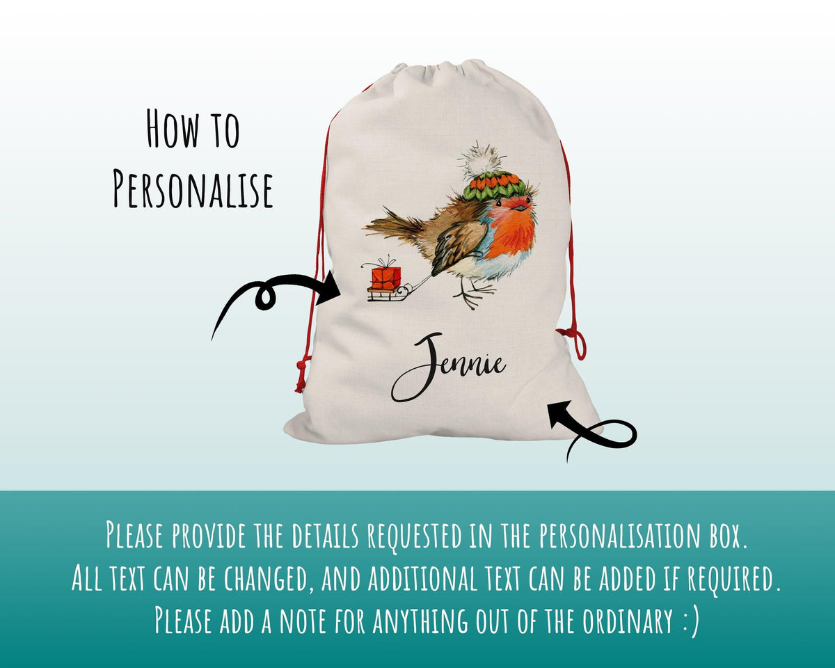 Personalised Christmas Sack – Robin & Sledge